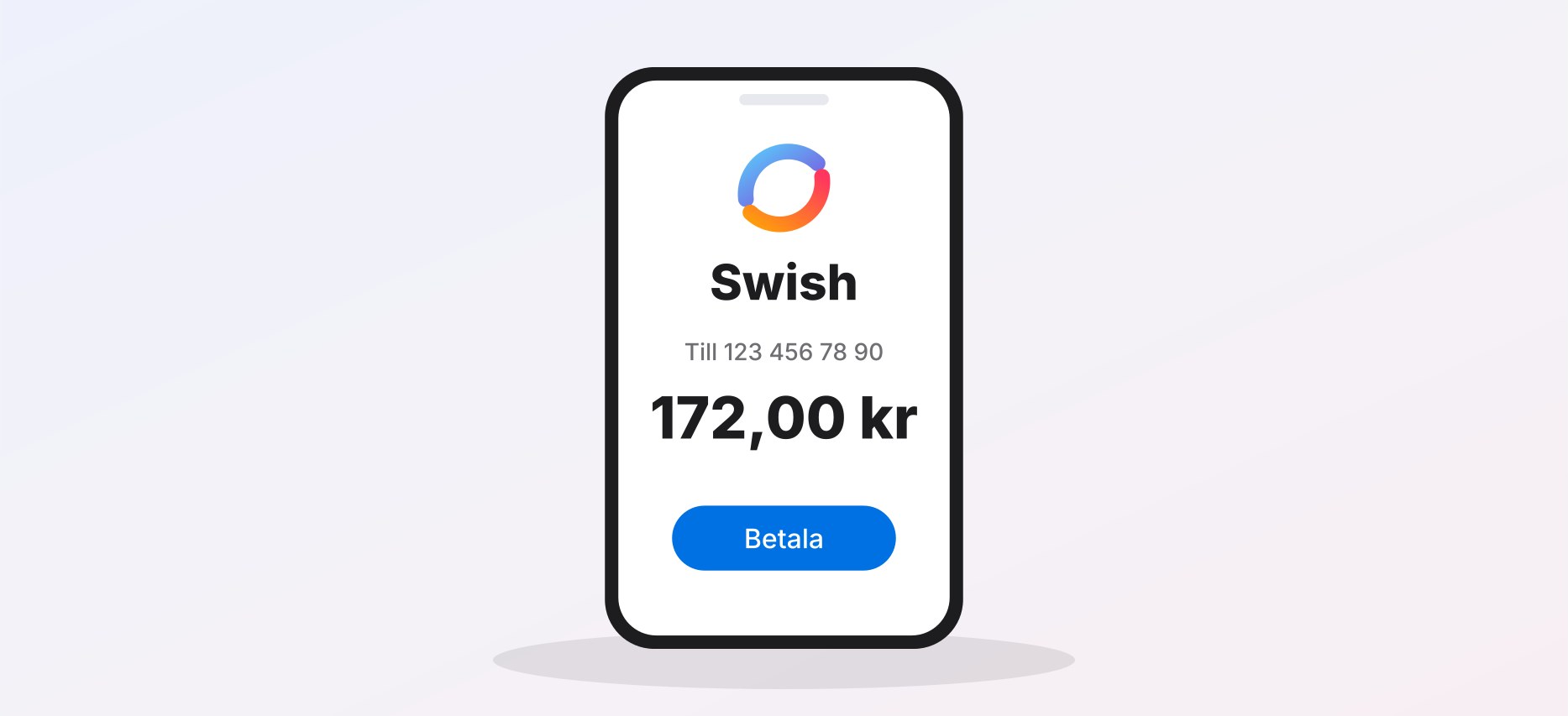 Illustration: en Swish-betalning på 172 kronor i mobilen