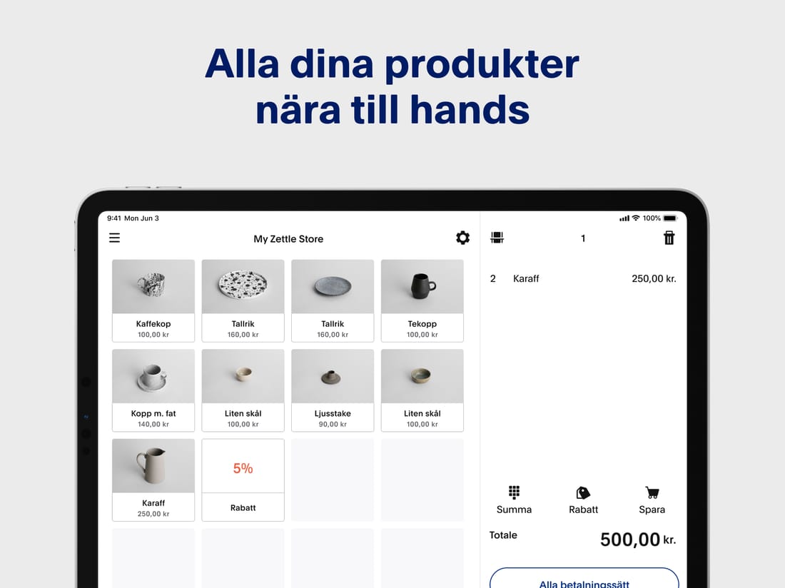 Skärmbild av Zettle by PayPal på surfplatta